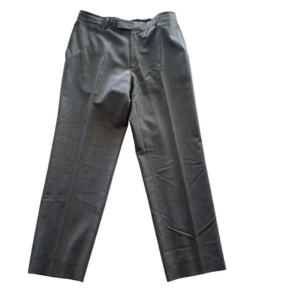 HUGO BOSS James Brown Wool Straight Leg Dress Pants Flat Front Men's SZ 35 Gray